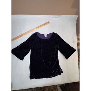 Soft Surroundings Size Large Deep Purple Crushed Velvet Tunic Top Rayon Silk